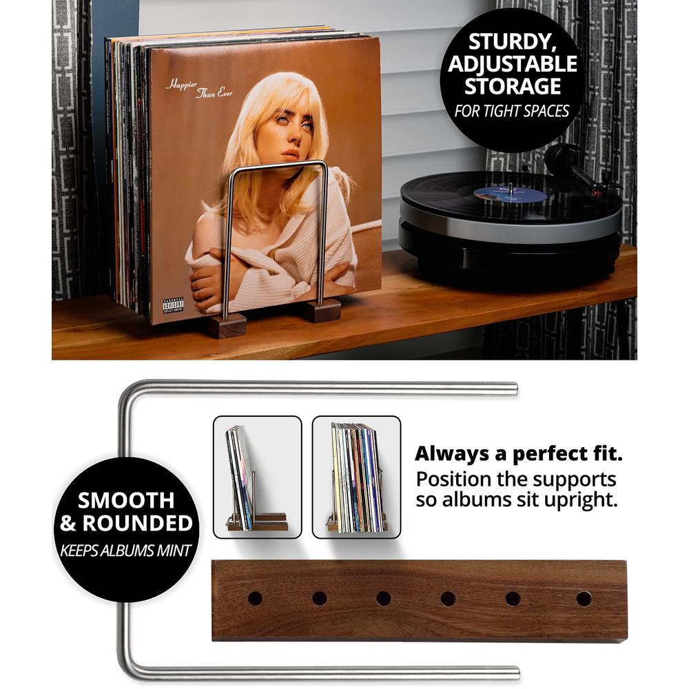 Optage Audio 35 LP Vinyl Record Storage Holder, Solid Walnut Wood Record Holder for Albums, Now Playing Record Props for Record