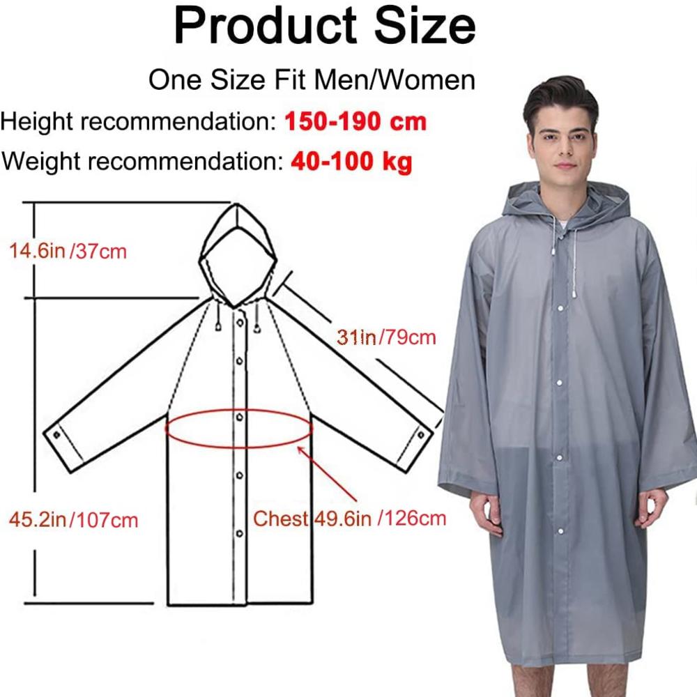 Cosowe Rain Ponchos for Adults Reusable, 2 Pcs Raincoats for Women Men with Hood (E-Gray)