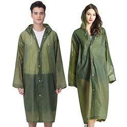 Cosowe Rain Ponchos for Adults Reusable, 2 Pcs Raincoats for Women Men with Hood (D-ArmyGreen)