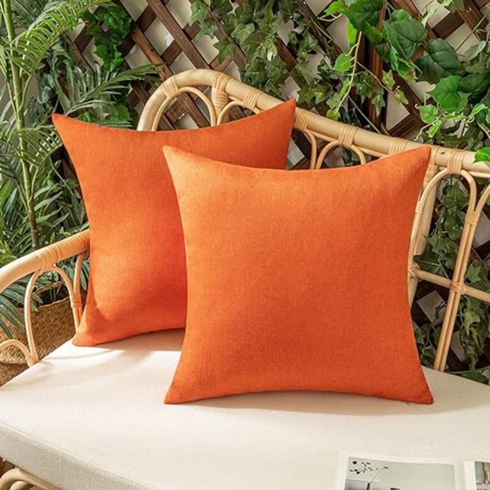 Woaboy Set of 2 Outdoor Waterproof Throw Pillow Covers Bright Orange Decorative Farmhouse Pillowcase Solid Cushion Cases for Bed