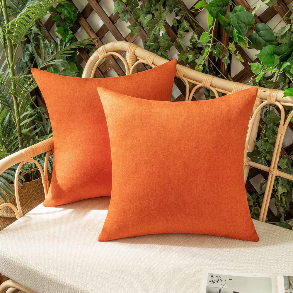 Woaboy Set of 2 Outdoor Waterproof Throw Pillow Covers Bright Orange Decorative Farmhouse Pillowcase Solid Cushion Cases for Bed