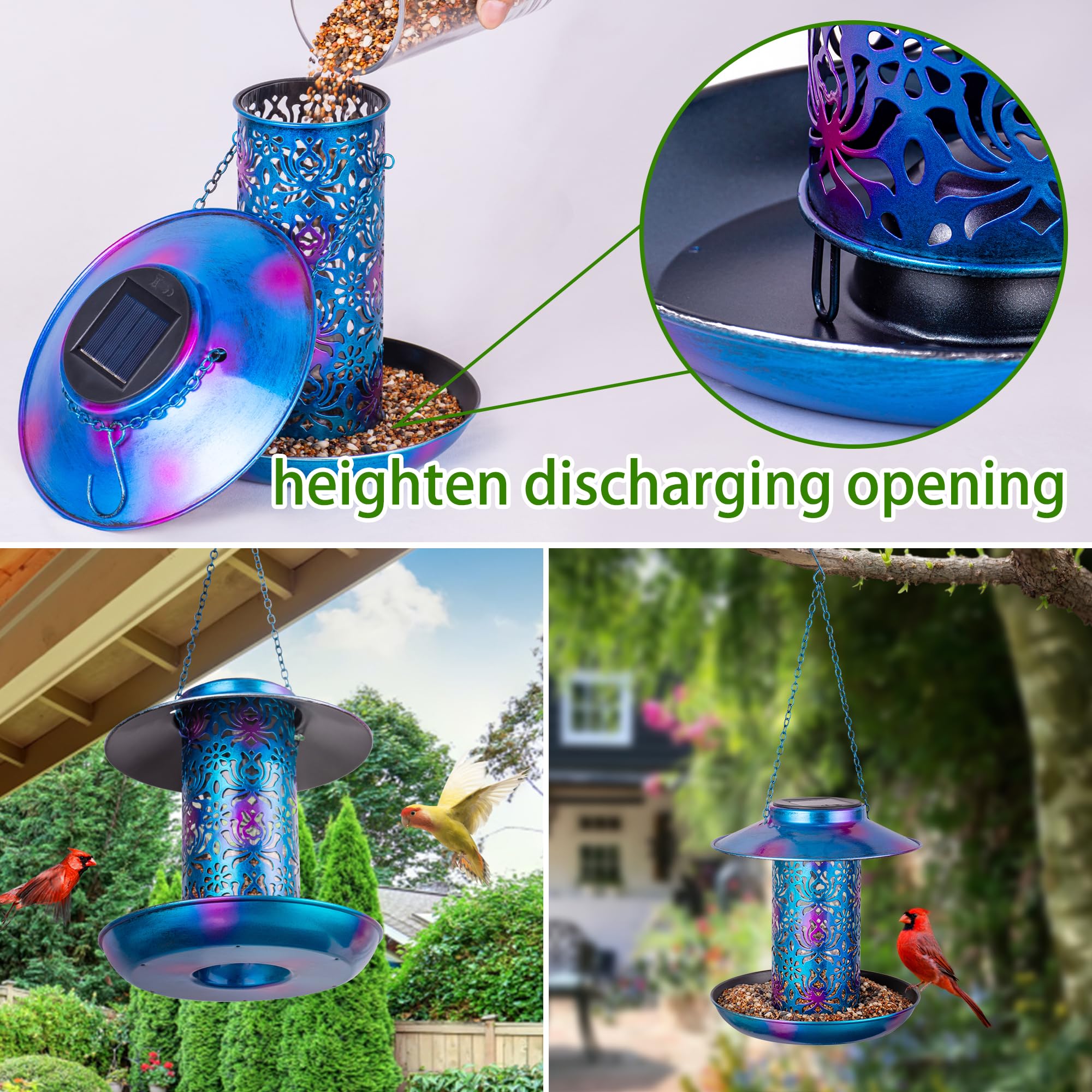 Ottsuls Solar Bird Feeder for Outdoors Hanging, Metal Wild Cardinals Garden Lantern with S Hook, Weatherproof and Water Resistan