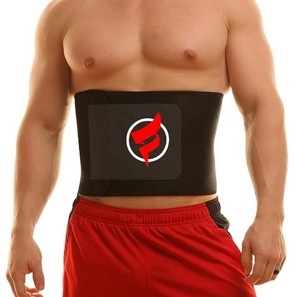 Fitru Waist Trimmer Sauna Ab Belt For Women & Men - Waist Trainer Stomach Wrap Black
