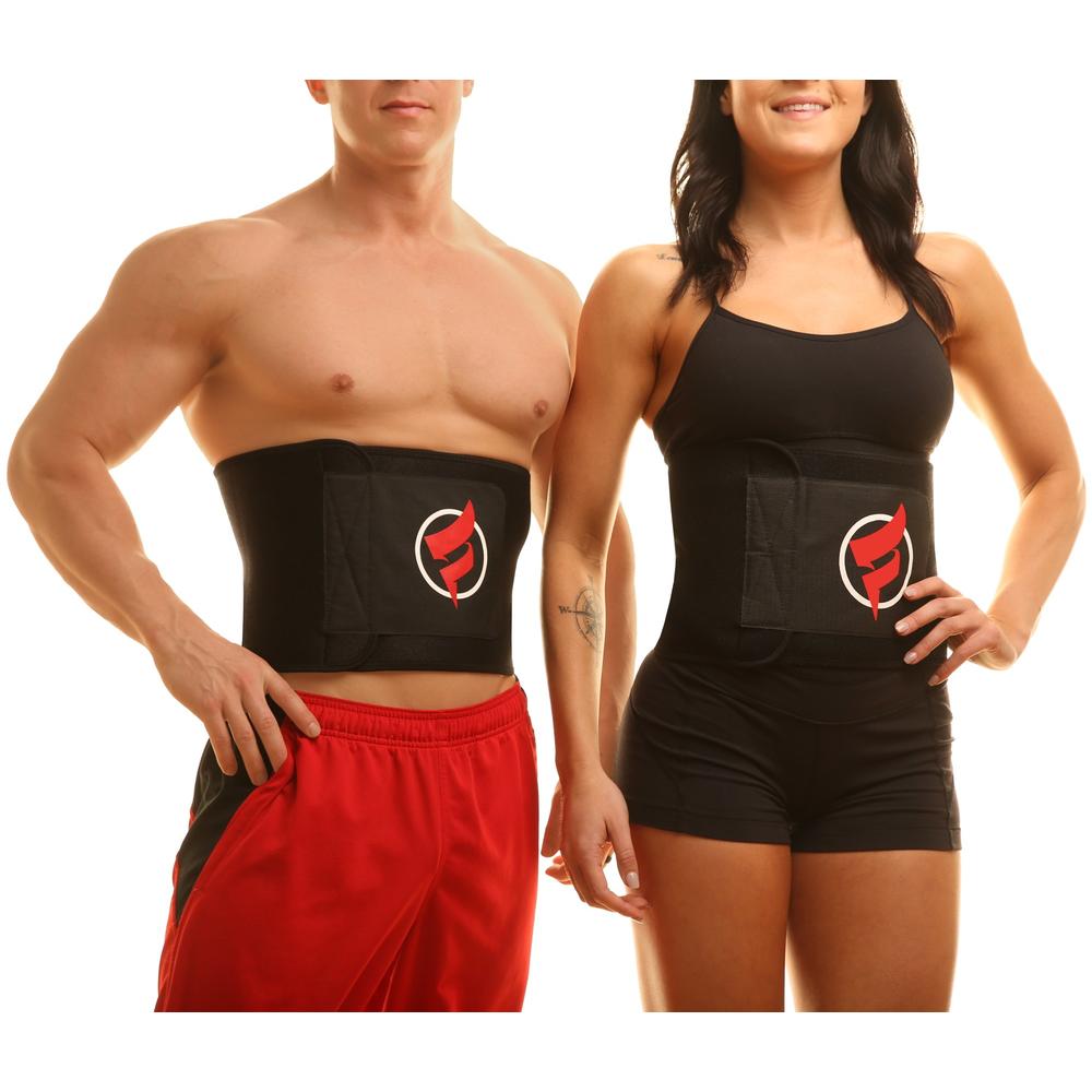 Fitru Waist Trimmer Sauna Ab Belt For Women & Men - Waist Trainer Stomach Wrap Black