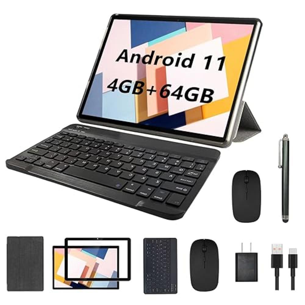 IWEGGO 2023 Upgraded 2 in 1 Tablet, Android 11 Tablet 10.1 Inch, Tablet with Keyboard, Mouse, Stylus, Case, Film, 64GB ROM+4GB RAM, 1.8