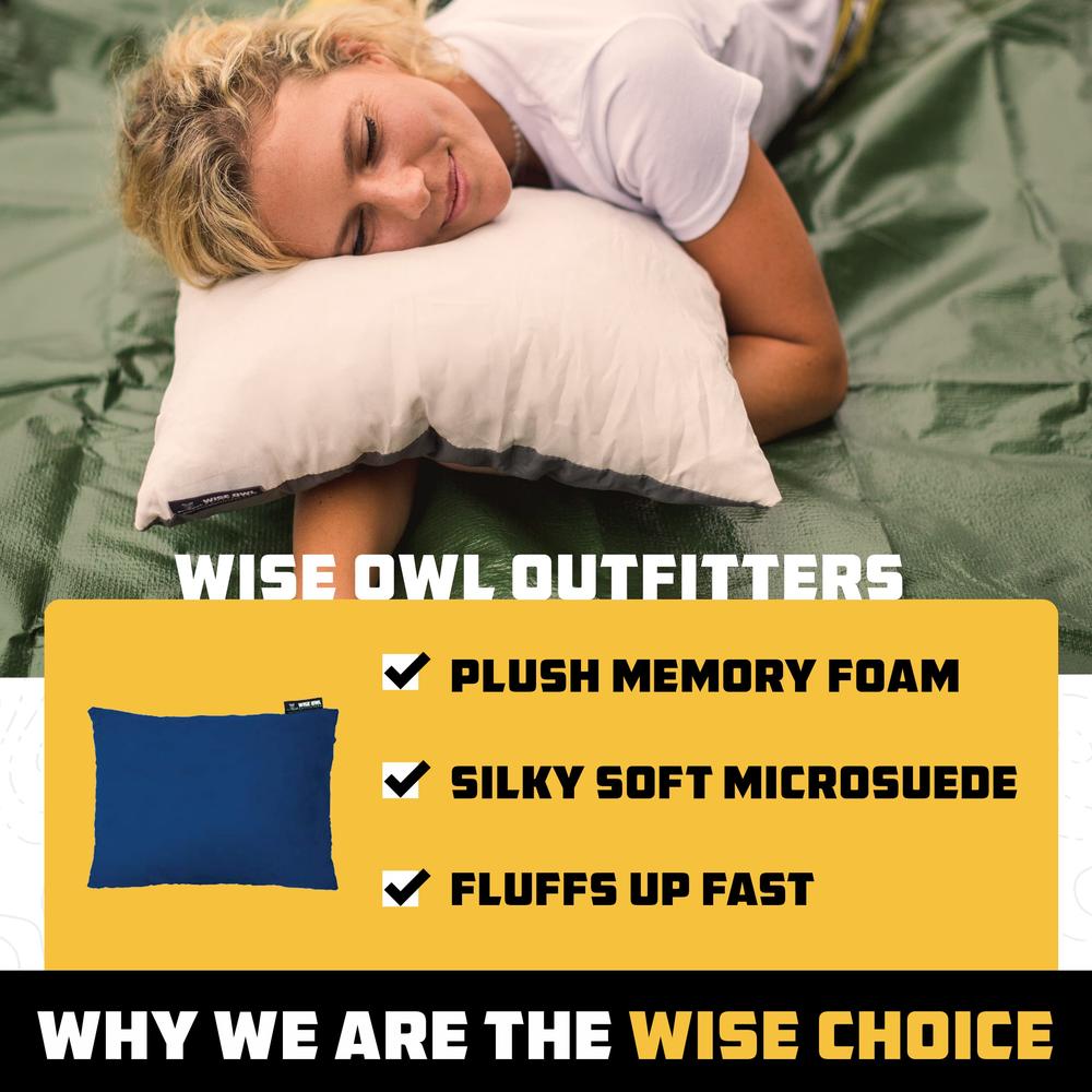Wise Owl Outfitters Camping Pillow - Travel Pillow, Camping Essentials and Camping Gifts - Compressible Memory Foam Pillow - Sma