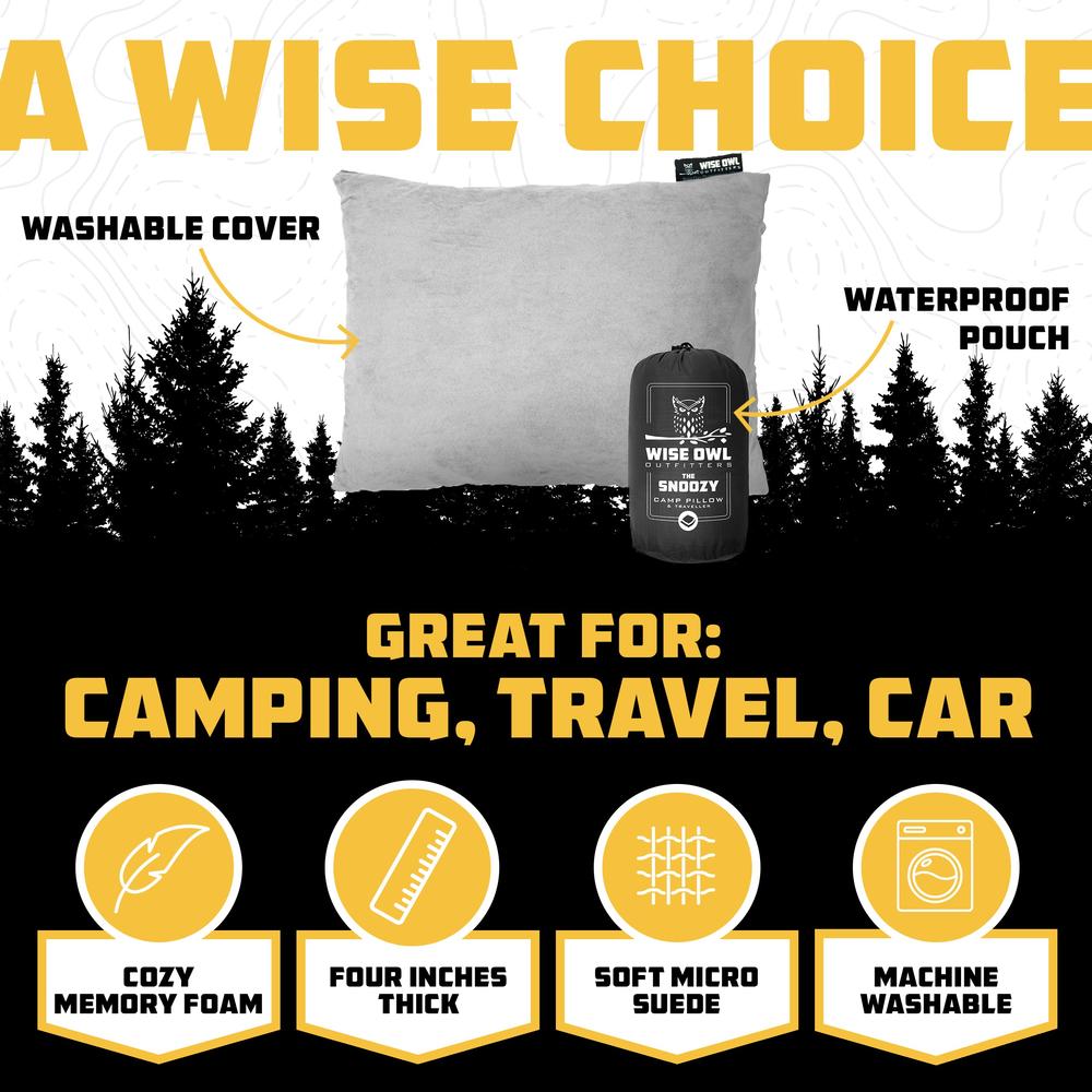 Wise Owl Outfitters Camping Pillow - Travel Pillow, Camping Essentials and Camping Gifts - Compressible Memory Foam Pillow - Sma