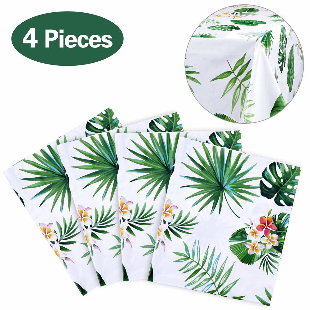 Phogary 4 Pack Hawaiian Luau Tablecloths for Party Decoration, Hawaii Disposable Plastic Rectangular Table Covers, Aloha Tropical Palm L