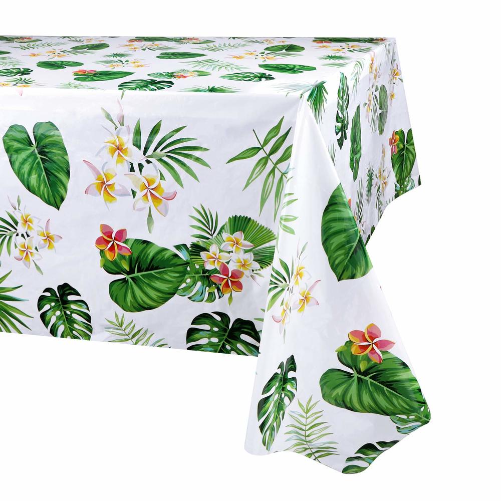 Phogary 4 Pack Hawaiian Luau Tablecloths for Party Decoration, Hawaii Disposable Plastic Rectangular Table Covers, Aloha Tropical Palm L