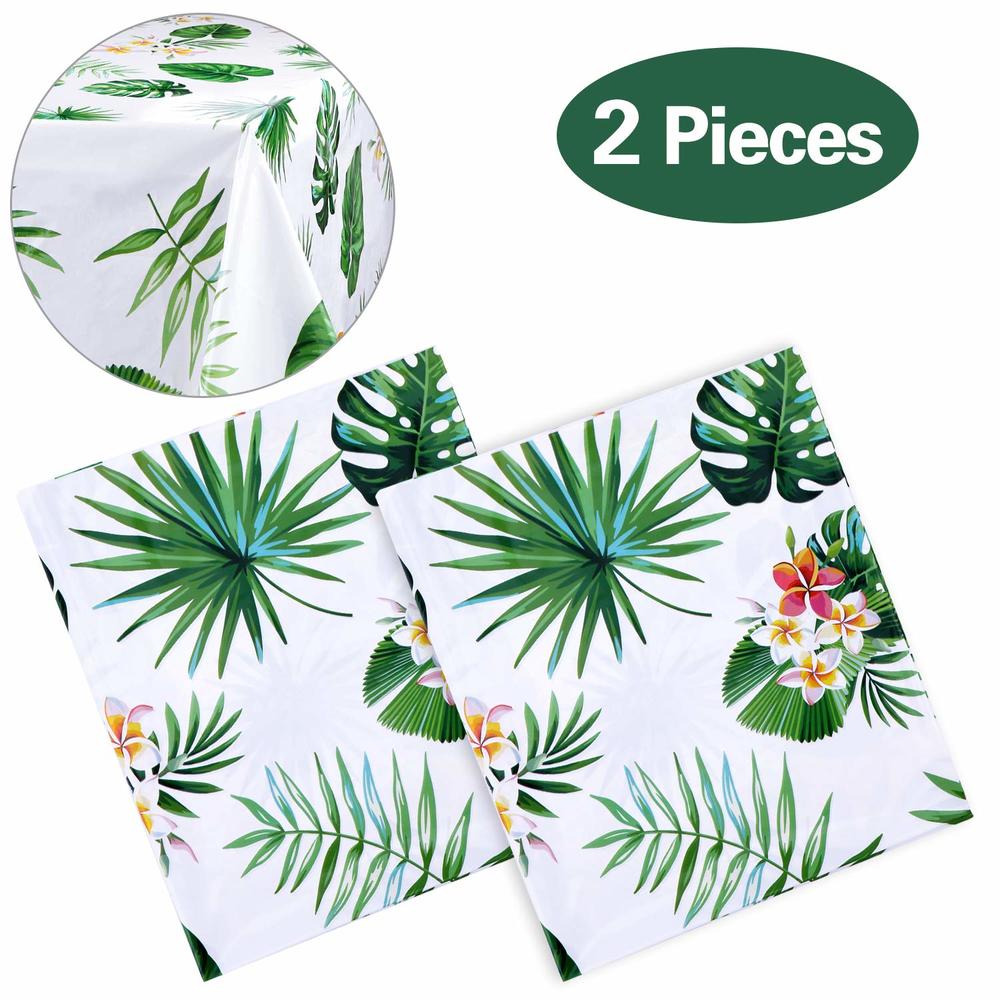 Phogary 2 Pack Hawaiian Luau Tablecloths for Party Decoration, Hawaii Disposable Plastic Rectangular Table Covers, Aloha Tropical Palm L