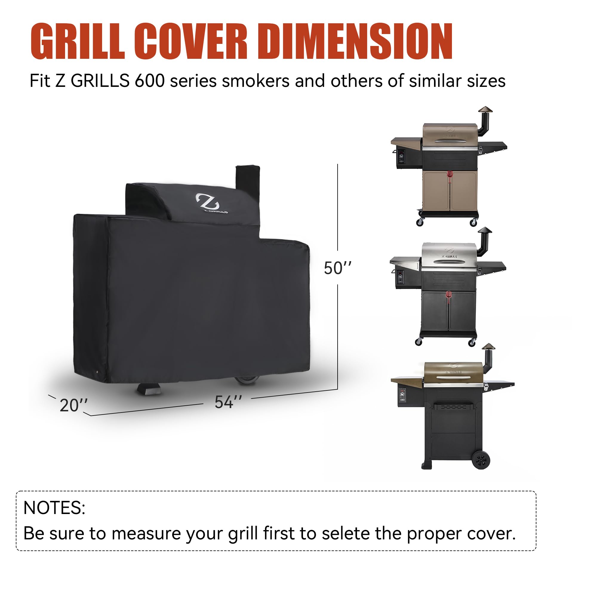 Z GRILLS Pellet Grill Cover 54 Inch | Official Genuine | Upgraded 600D Polyester Fabric, Heavy Duty, Waterproof, Weather Resista