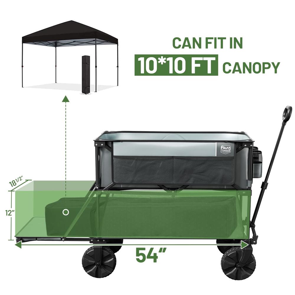TIMBER RIDGE 400L Large Capacity Folding Double Decker Wagon, 54" Extra Long Extender Wagon Cart, 450lbs Heavy Duty Collapsible 