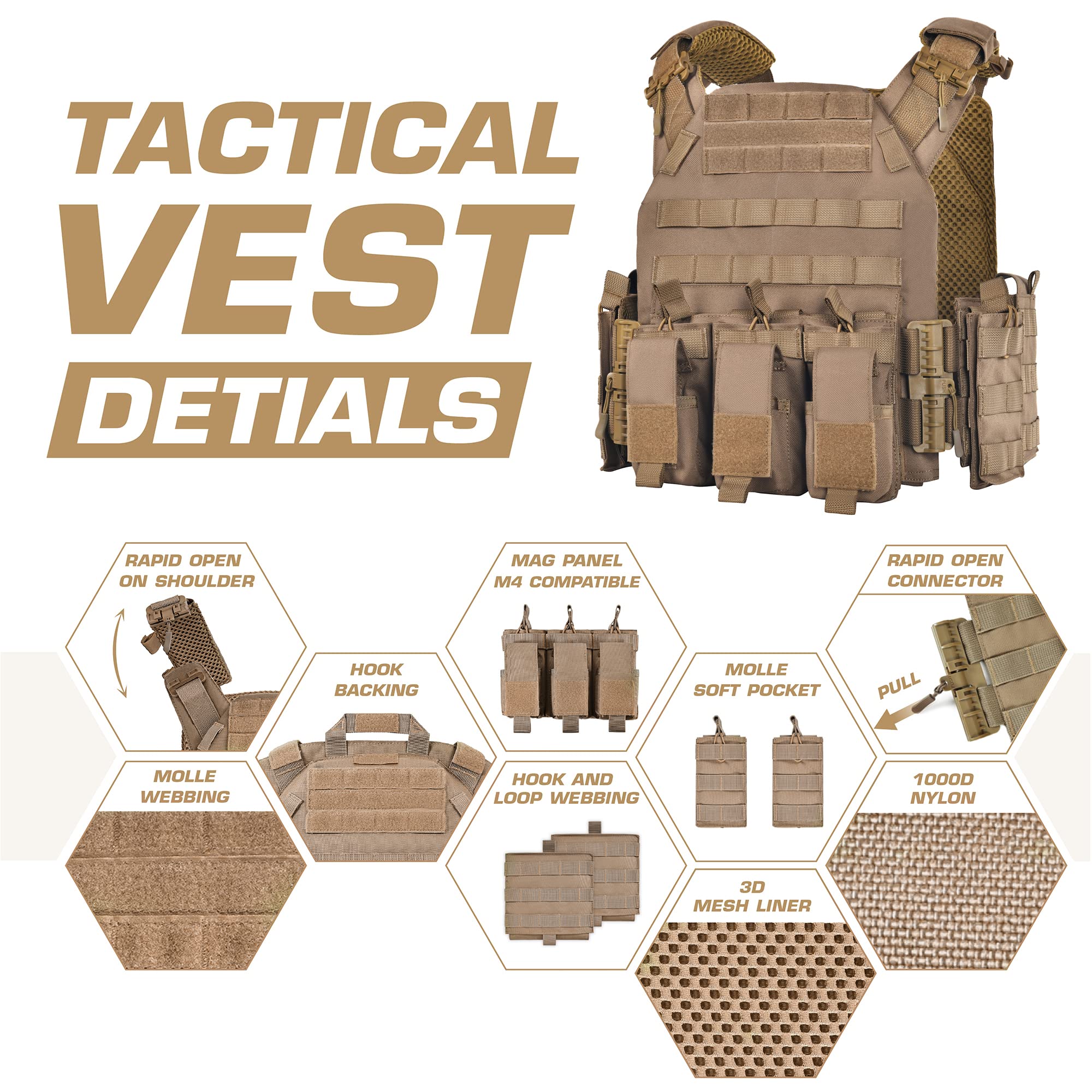 FIREGEAR Tactical Vest Weighted Vest Airsoft Vest,3D Breathable Adjustable Modular Quick Release Vest