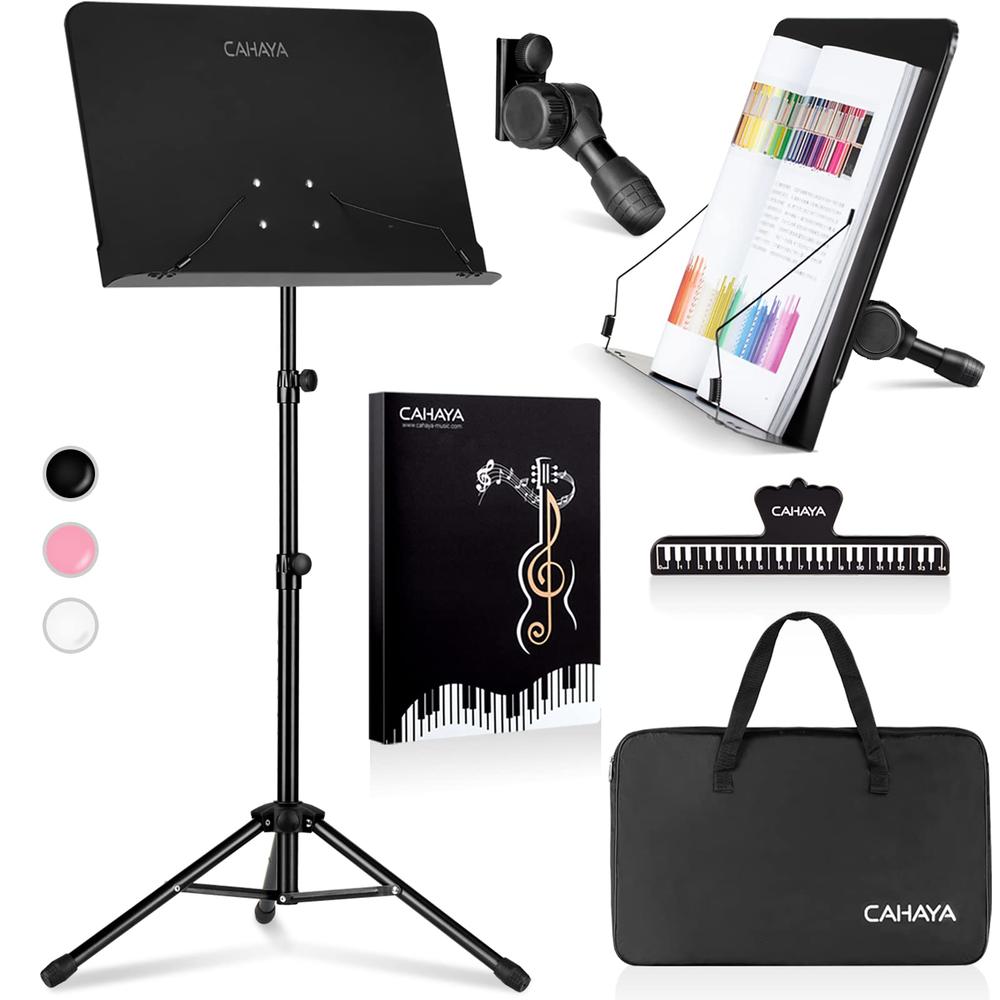 cAHAYA 5 in 1 Dual-use Sheet Music Stand & Desktop Book Stand Metal Portable Solid Back Height Adjustable from 314-57in with Boo