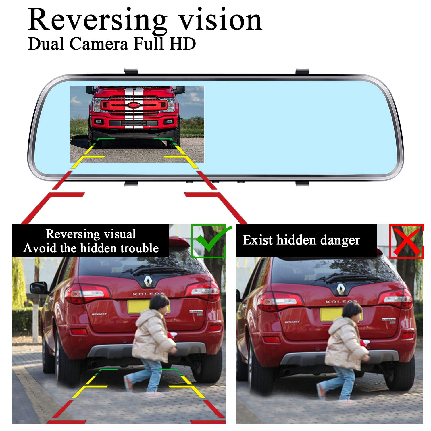 Amtifo Backup Camera Mirror HD 1080P - Plug and Play Easy Set up Color Night Vision Rear View Mirror with License Plate Camera for Car