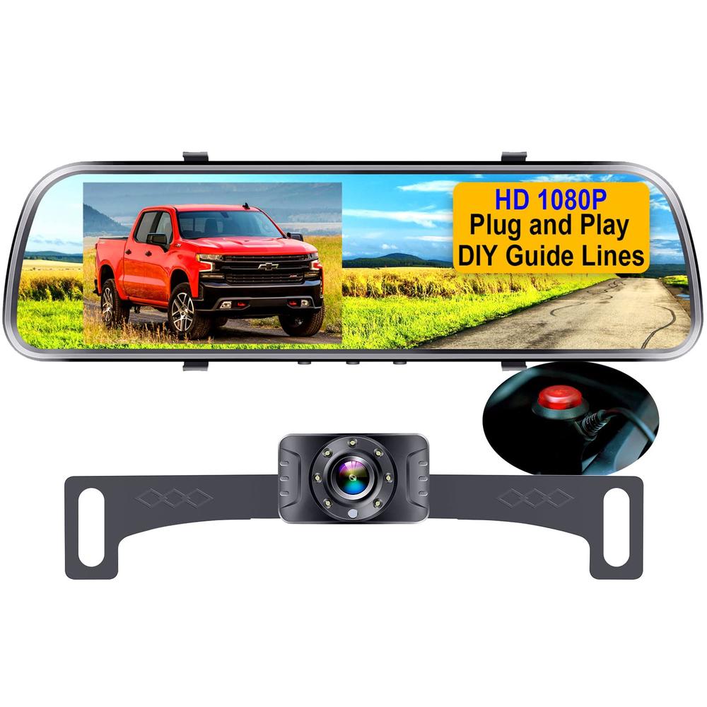 Amtifo Backup Camera Mirror HD 1080P - Plug and Play Easy Set up Color Night Vision Rear View Mirror with License Plate Camera for Car