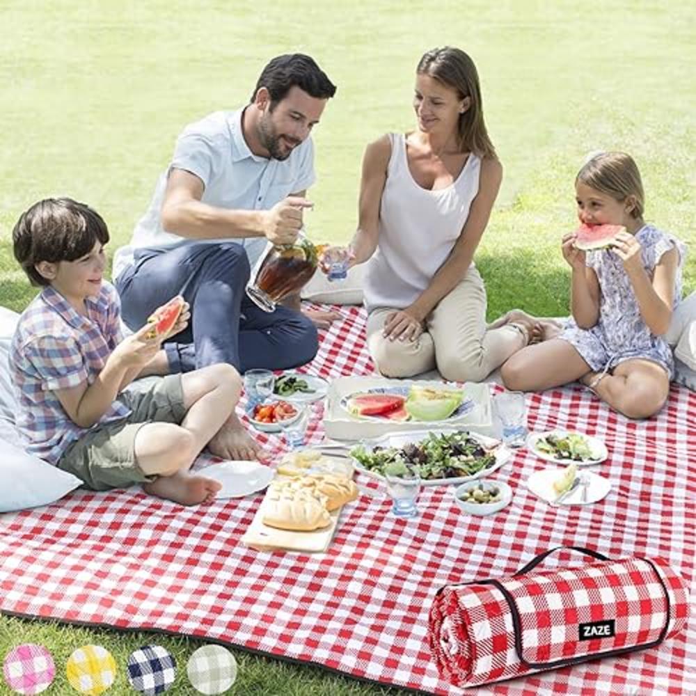 ZAZE Picnic Blanket Extra Large Waterproof, 80''x80''Checkered Picnic Blankets Beach, Outdoor, Camping on Grass (Red and White)