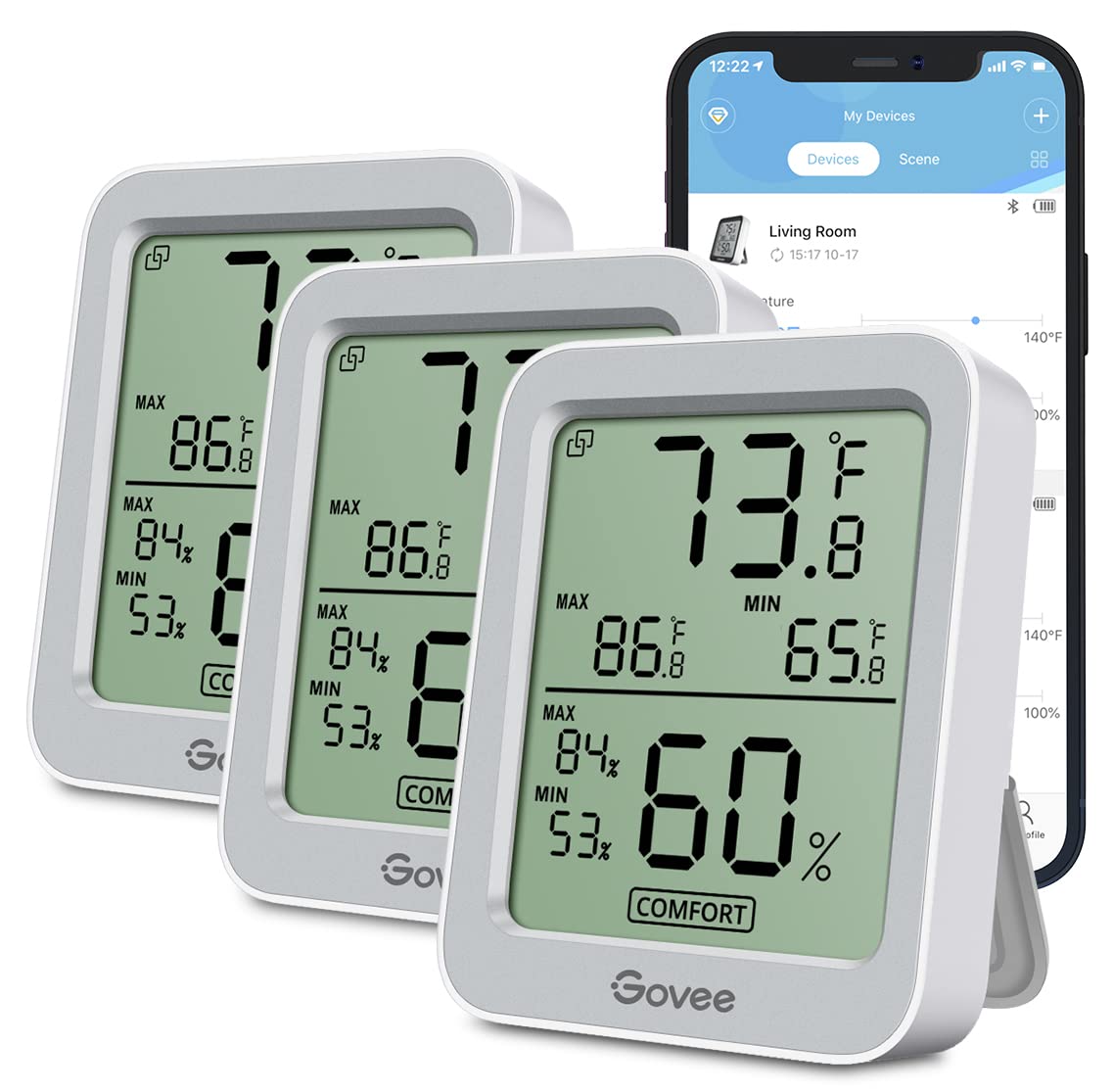 Govee Indoor Hygrometer Thermometer 3 Pack, Bluetooth Humidity