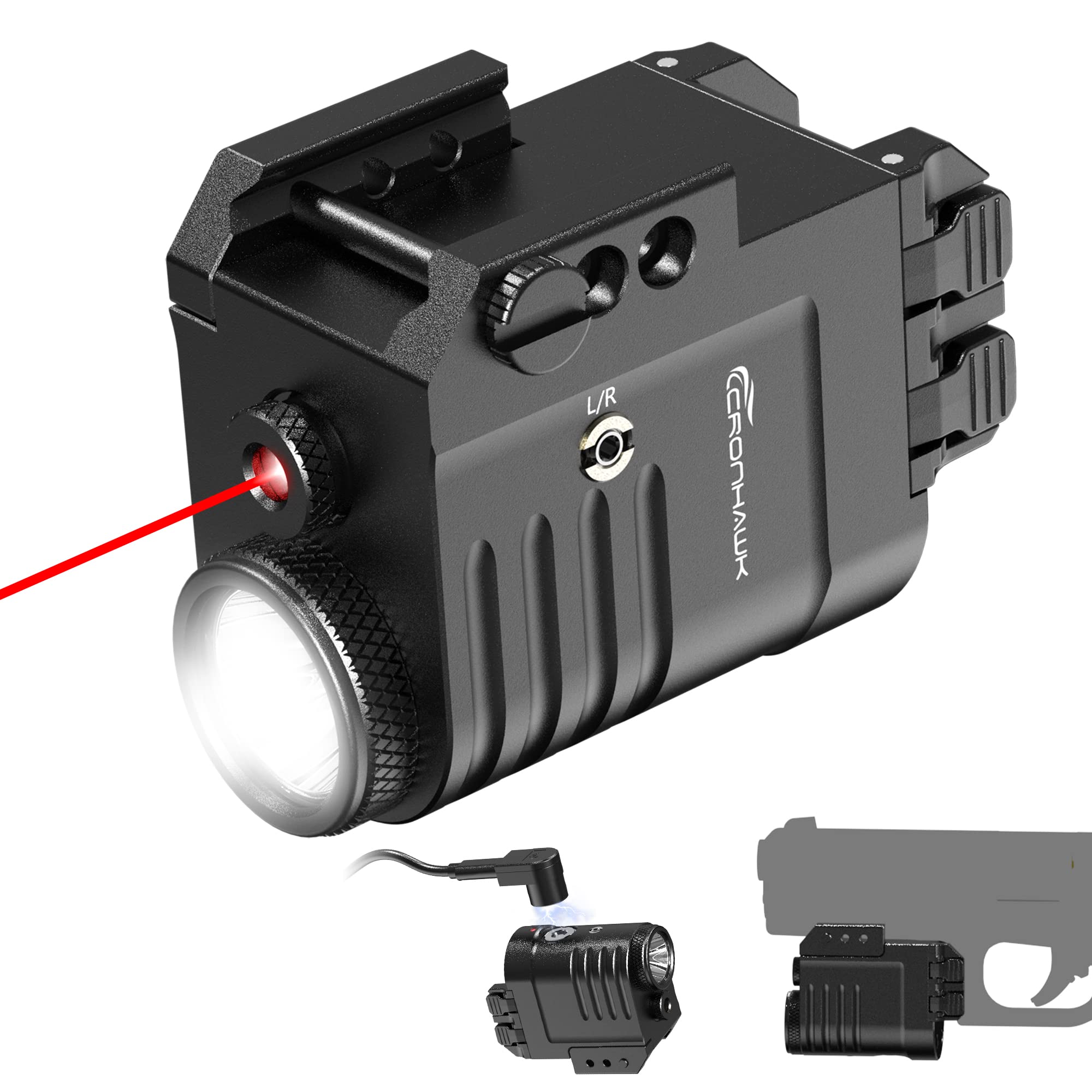 Gmconn GM1090 Pistol Green Laser & Red Laser Combo – 350 Lumen Flashlight, Strobe