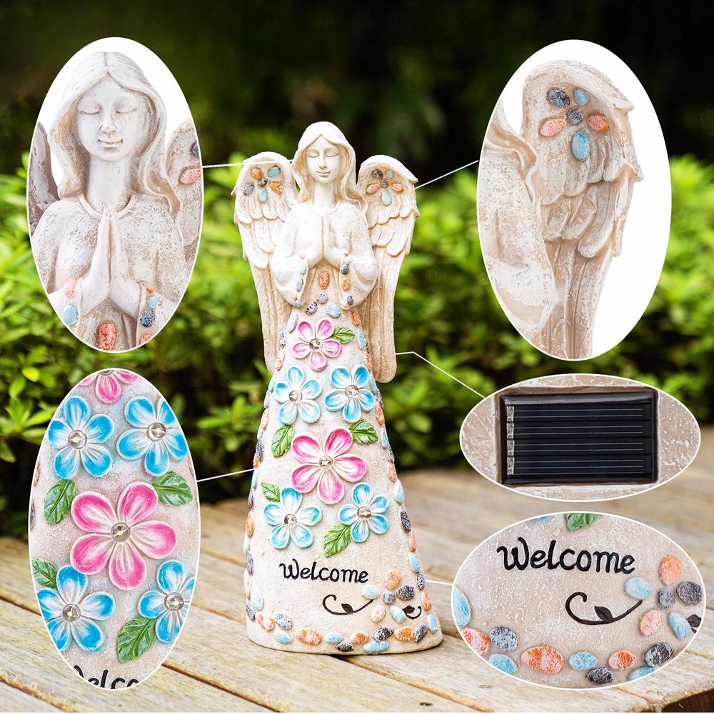 GIGALUMI 14.5 Inches Garden Angel Statues Outdoor Decor, Solar Angel Figurines with 6 LED Outdoor Garden Lights, Angel Décor for