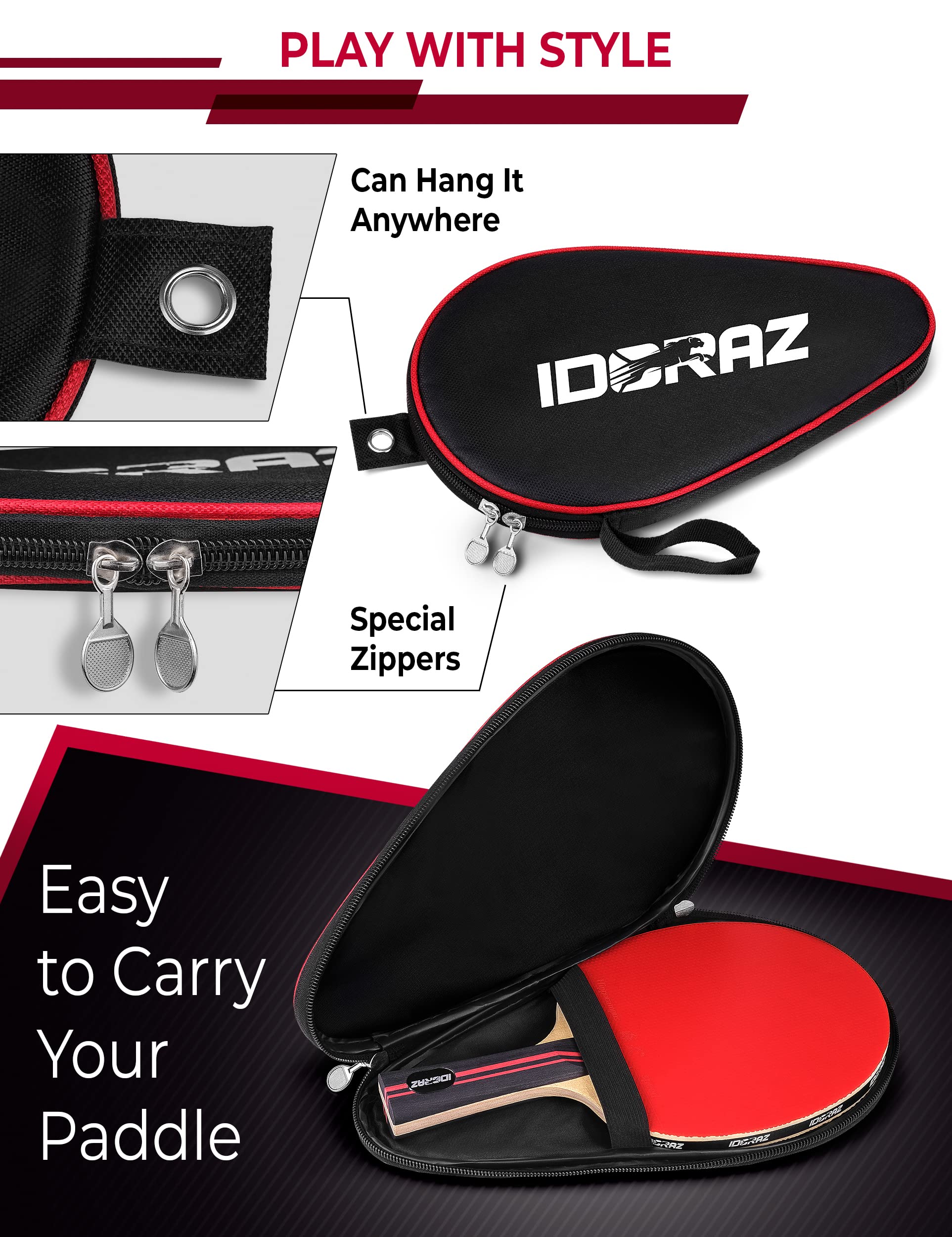 Idoraz Table Tennis Racket Professional Paddle - Ping Pong Racket with Carrying Case - ITTF Approved Rubber for Tournament Play
