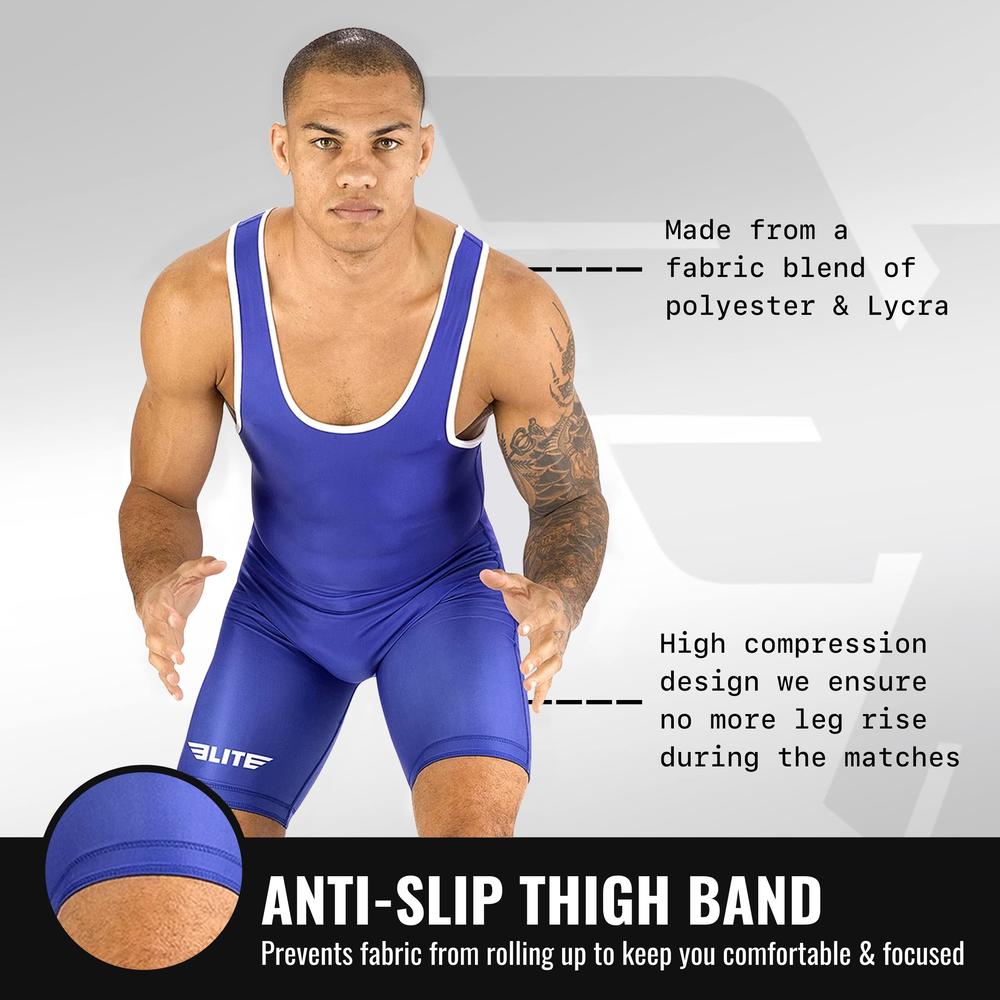 Elite Sports Men’s wrestling singlets, Standard Singlet for Men Wrestling Uniform (Blue, Medium)