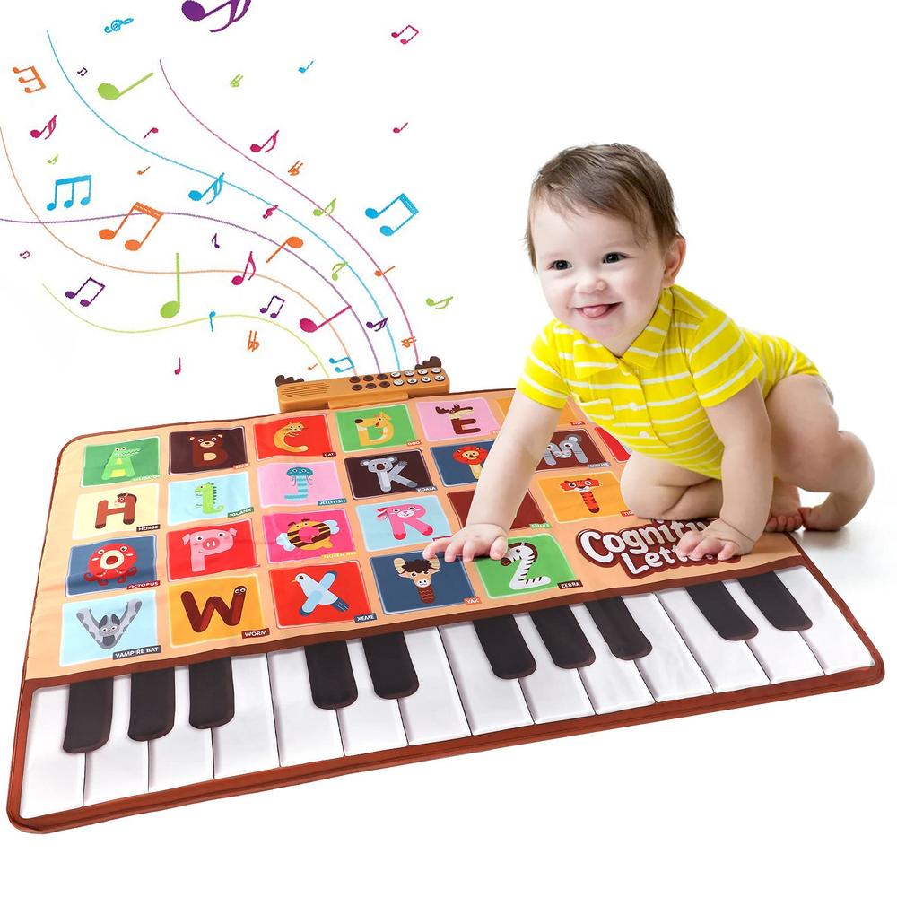 Bluejay Baby Piano Mat, Musical Keyboard Learning Toys with 26 Letters, Electronic Music Animal Touch Play Mat Toddler Toys Gift