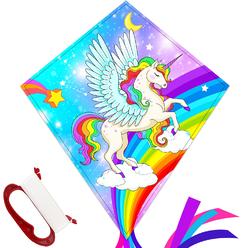 TOY Life Blue Unicorn Kite for Kids Easy to Fly Large Kids Kite - Kites for Kids and Adults Easy to Fly Big Beach Kites for Kids