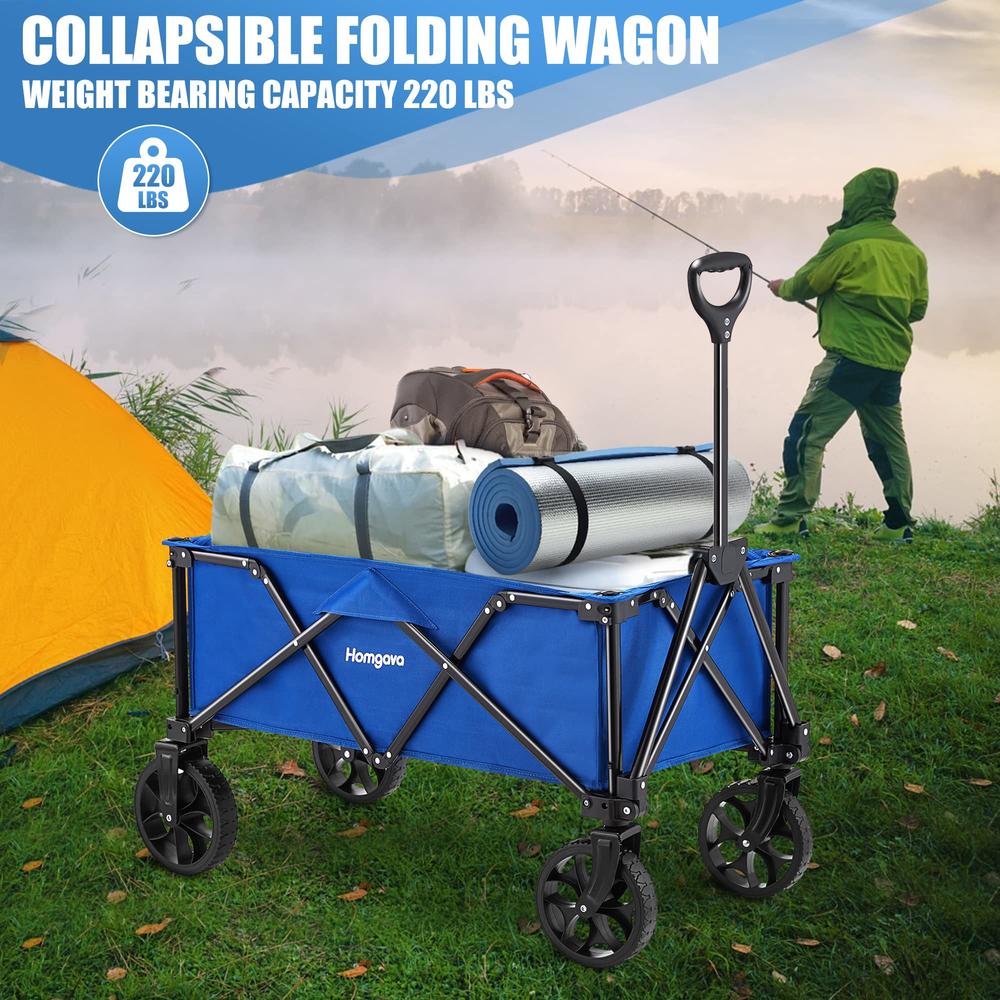 Homgava Collapsible Folding Wagon Cart, Portable Large Capacity Camping Wagon, All Terrain Foldable Wagon, Heavy Duty Utility Wa