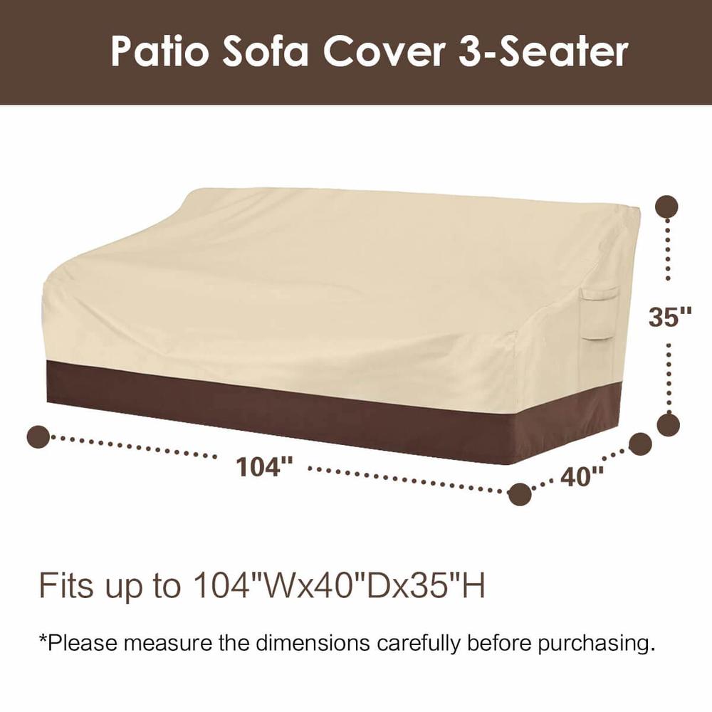 Vailge Heavy Duty Patio Sofa Cover, 100% Waterproof 3-Seater Outdoor Sofa Cover,Lawn Patio Furniture Covers with Air Vent and Ha