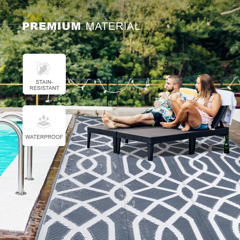 wikiwiki Reversible Rugs Mats, 9x12ft Waterproof Outdoor Patio Rug,Large Plastic Straw Floor Mat for Camping, RV, Garden, Balcon