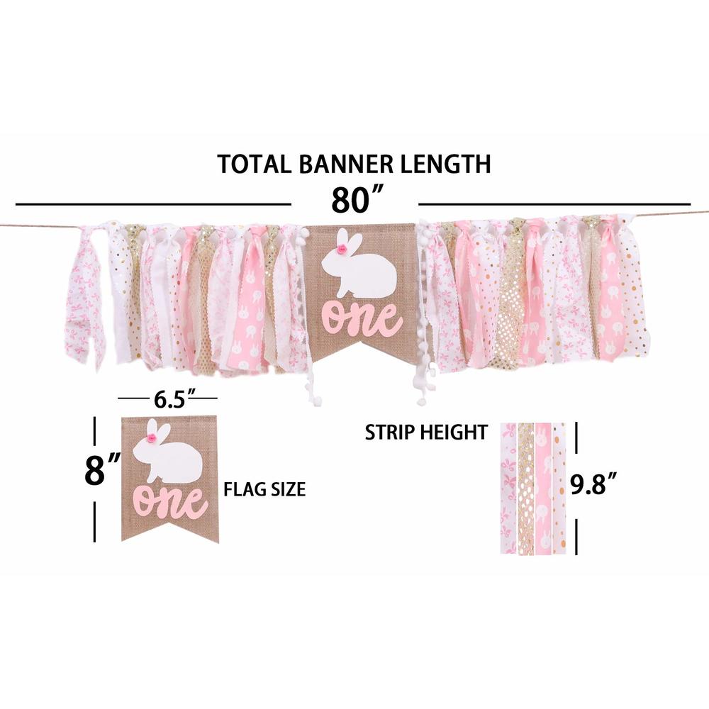 WAWUO Pink Happy Birthday Banner - 1st Birthday High Chair Banner,Rabbit Themed Photo Props,Best Princess Party Decorations Supplies f