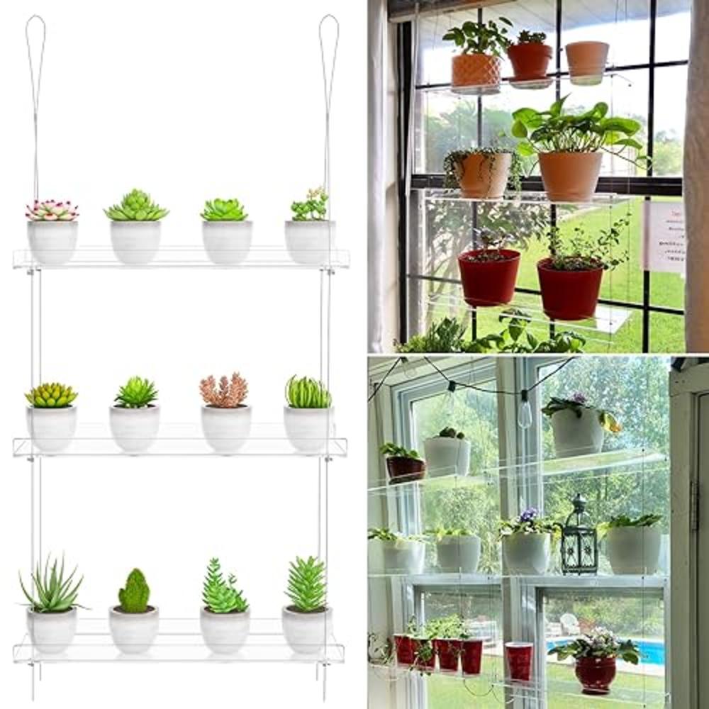 otniap Clear Hanging Window Plant Shelves,Indoor Windows Wall Hanging Plant Stand Flower Display,Flower Pot Organizer Storage for Windo