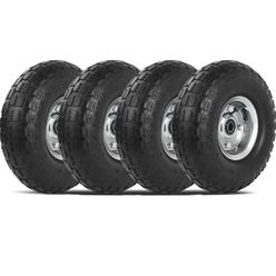 Iococee 4 Pack 4.10/3.50-4" Pneumatic Air Filled Heavy-Duty Wheels/Tires,10" All Purpose Utility Wheels/Tires for Hand Truck/Garden Cart