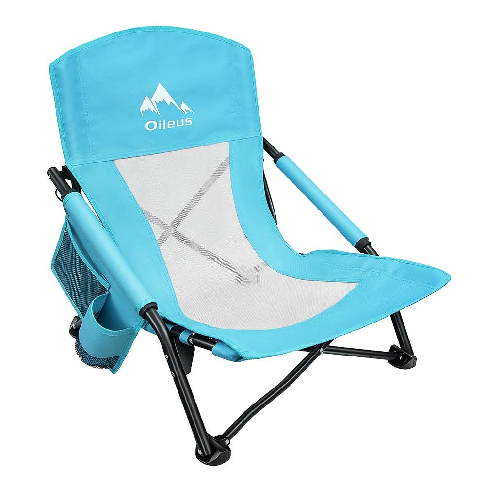 Oileus Low Beach Chair for Beach Tent & Shelter & Camping | Outdoor Ultralight Backpacking Folding Recliner Chairs with Cup Hold