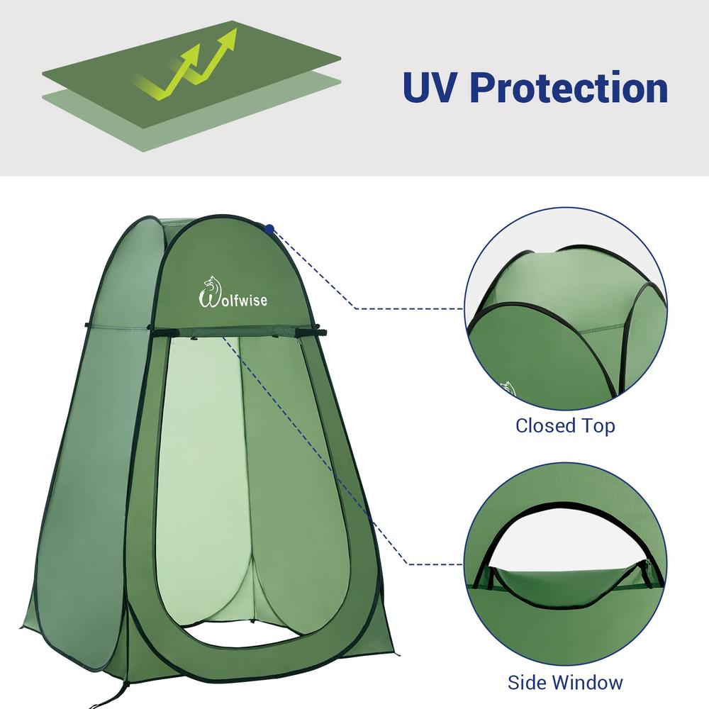 WolfWise Portable Pop Up Privacy Shower Tent Spacious Changing Room for Camping Hiking Beach Toilet Shower Bathroom Green