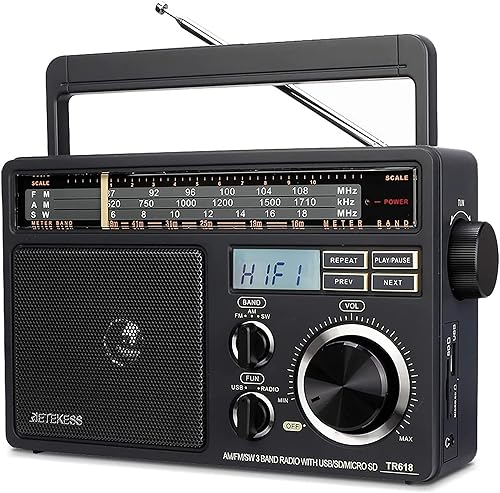 Retekess TR618 AM FM Radio Plug in Wall, Portable Shortwave Radios, Support SD, Micro SD and USB Flash Drive, AM FM Radios with 