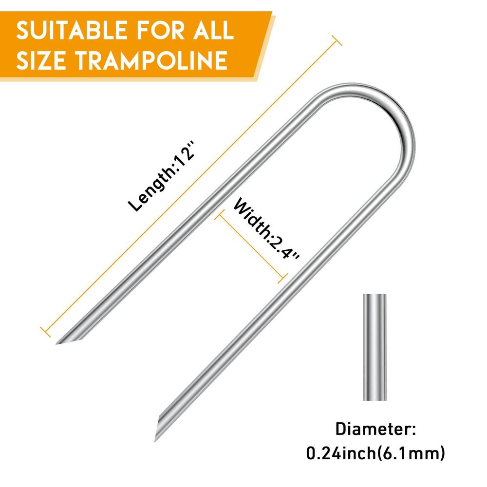 UNIPRIMEBBQ Trampoline Stakes U Shaped Anchors Heavy Duty Metal 12'' - Long Trampolines Ground Wind Stakes for Soccer Goals, Camping Tents,