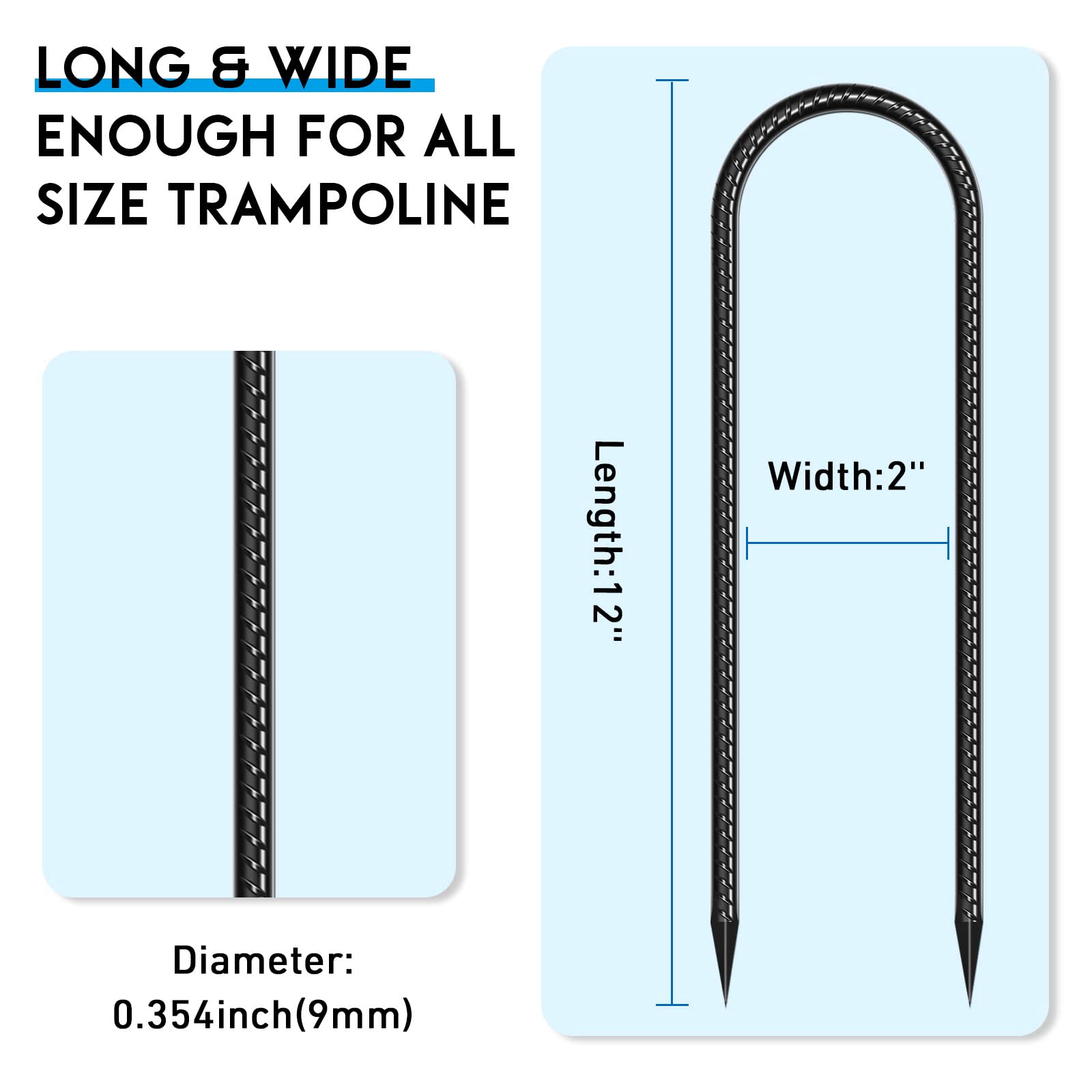 UNIPRIMEBBQ Trampoline Stakes U Shaped Anchors Heavy Duty Metal - Long Trampolines Ground Wind Stakes for Soccer Goals, Camping Tents, Garde