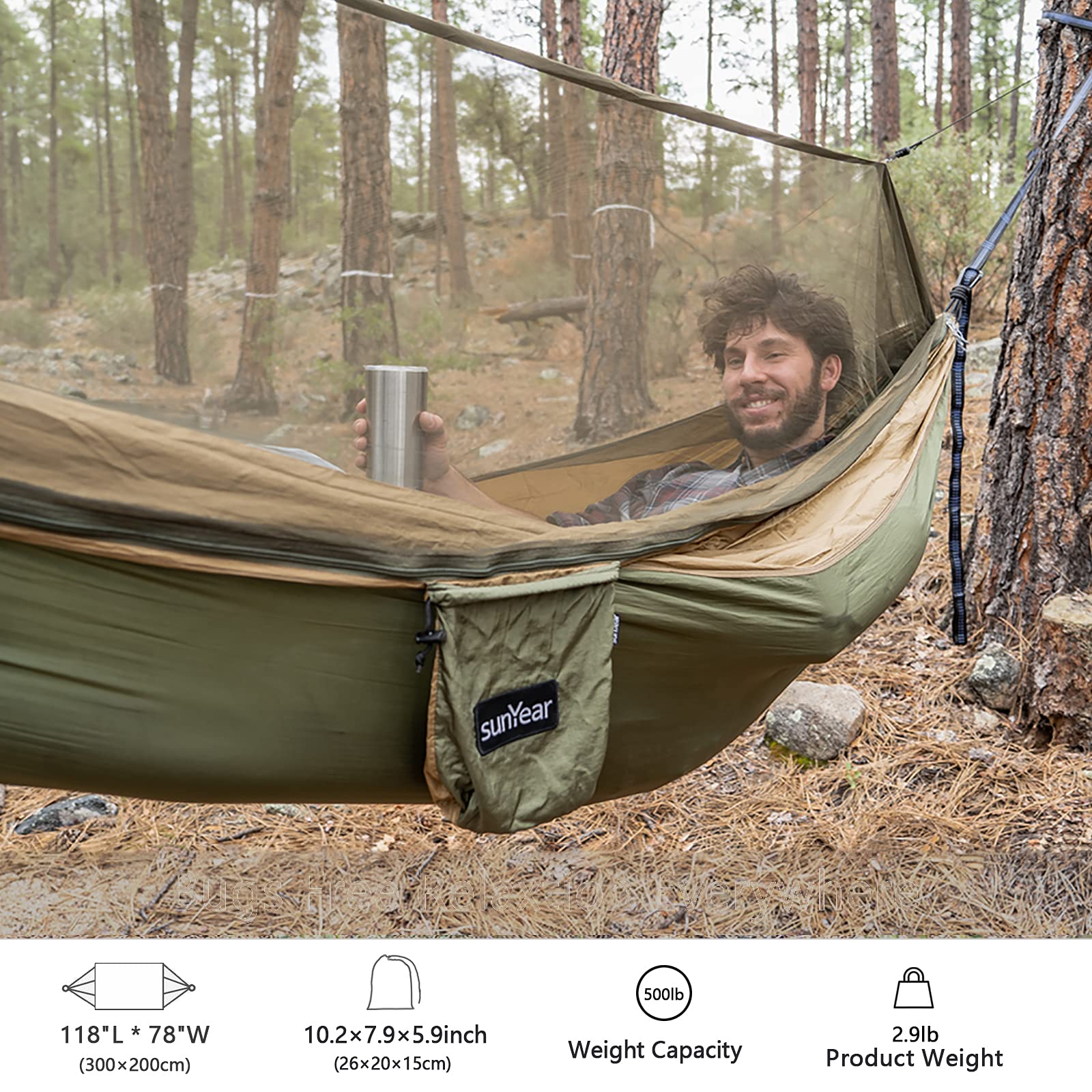 Sunyear Hammock Camping with Net/Netting, Portable Camping Hammock Double Tree Hammock Outdoor Indoor Backpacking Travel & Survi