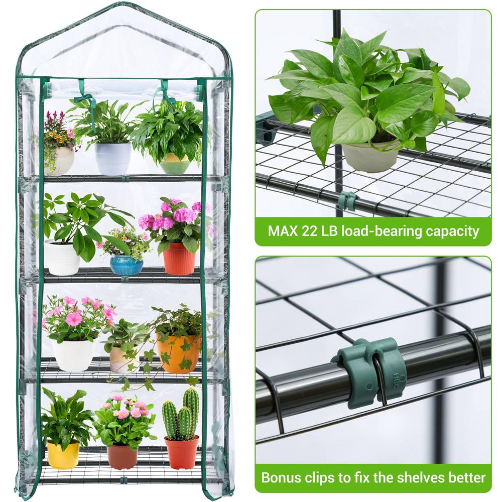 OHUHU Mini Greenhouse for Outdoors Indoor: Ohuhu Small Green House with 4 Tier Shelves, Portable Plastic Greenhouses with Heavy Duty T