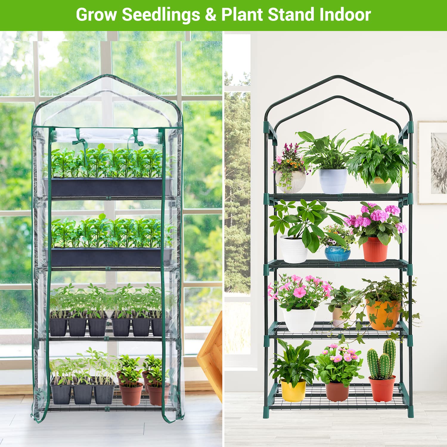 OHUHU Mini Greenhouse for Outdoors Indoor: Ohuhu Small Green House with 4 Tier Shelves, Portable Plastic Greenhouses with Heavy Duty T