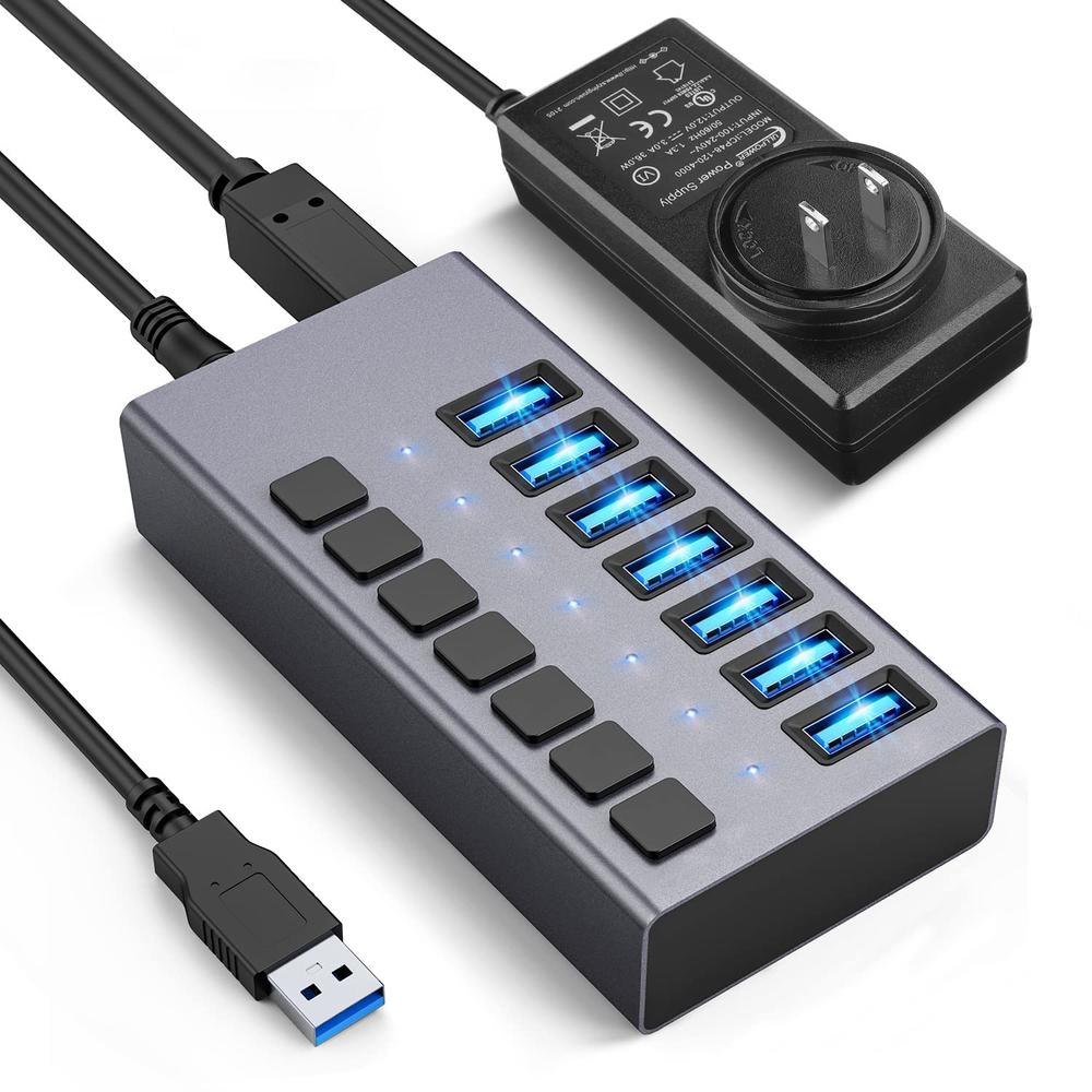 Acasis Powered USB Hub - ACASIS 7 Ports 36W USB 3.0 Data Hub - with Individual On/Off Switches and 12V/3A Power Adapter USB Hub 3.0 Spl
