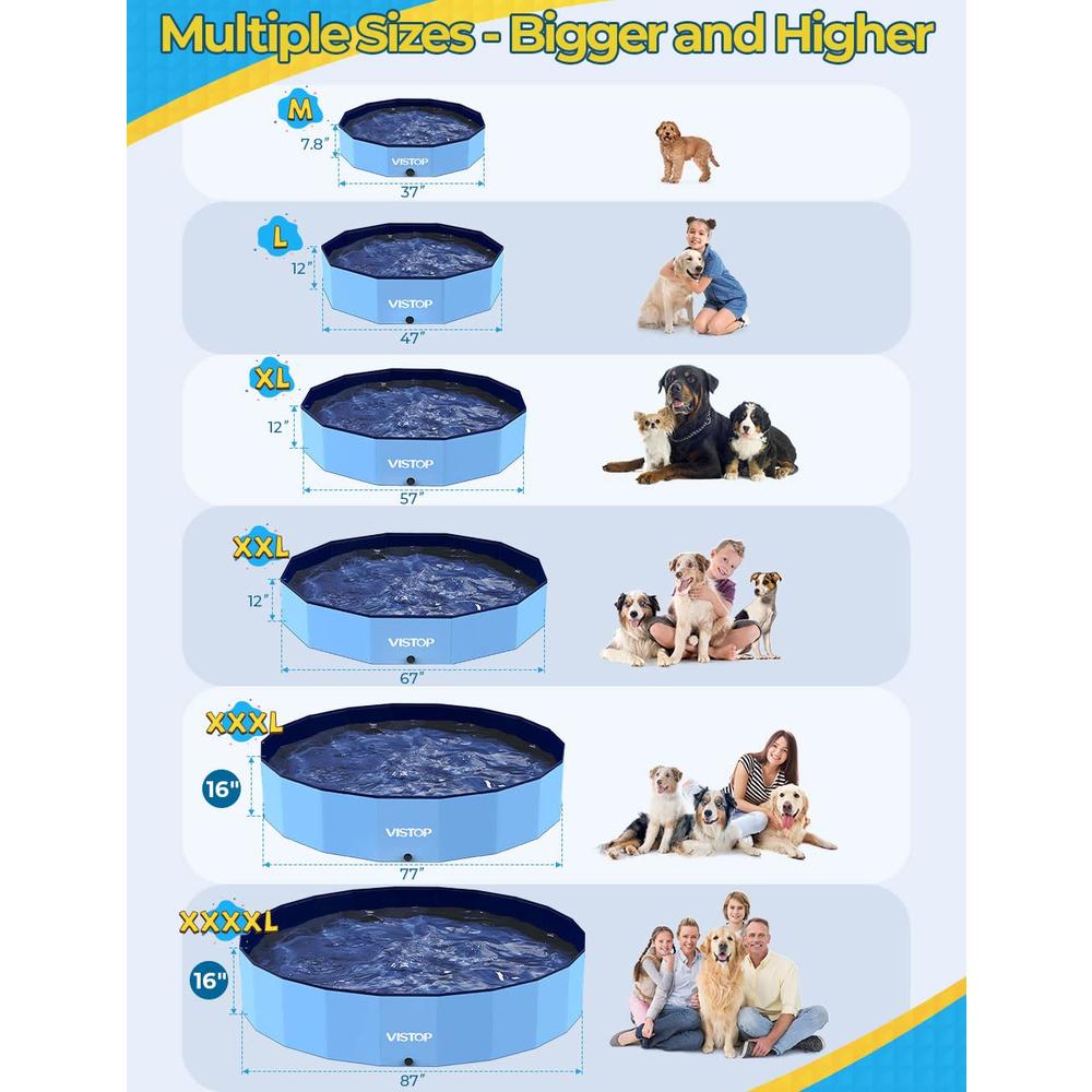 VISTOP Jumbo Foldable Dog Pool, Hard Plastic Shell Portable Swimming Pool for Dogs Cats and Kids Pet Puppy Bathing Tub Collapsib