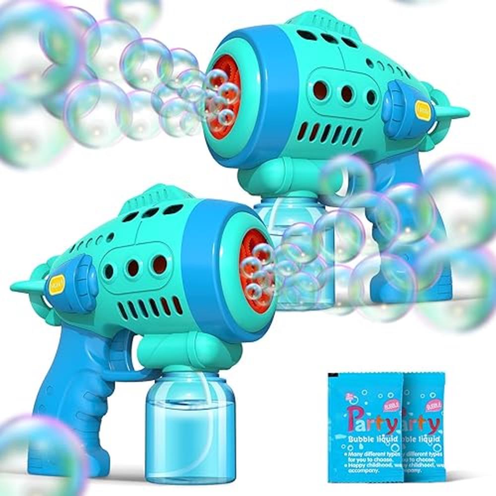 Ftocase 2 PCS Bubble Gun with 2 Pack Bubble Liquid, Bubble Machine for Toddlers with 360-Degree Leak-Proof Design, Ergonomic Gri