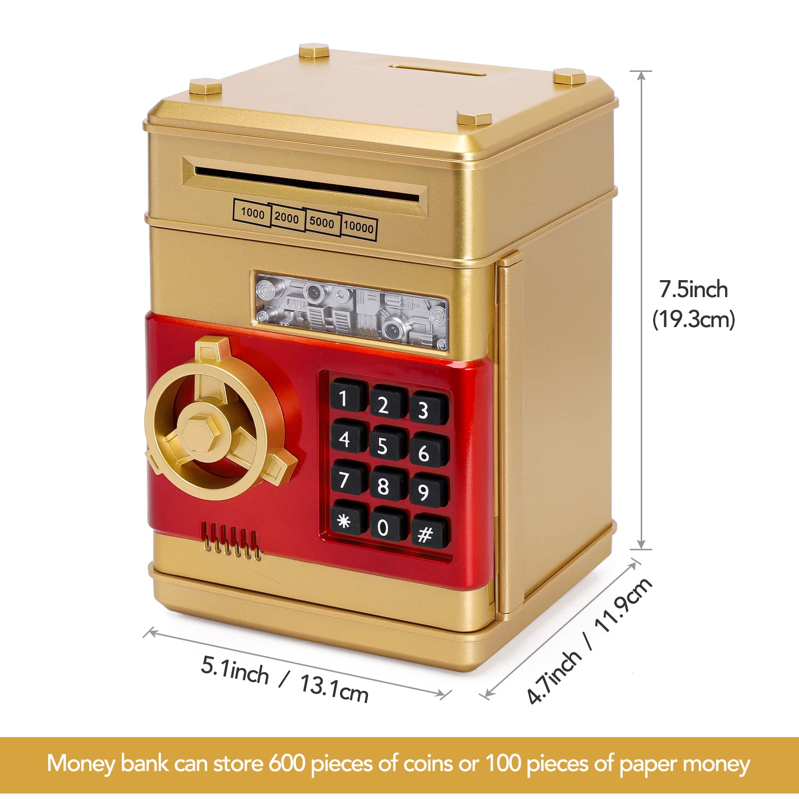 EPHVODI Piggy Bank for Kids, Real Money Saving Box for Boys Toys Age 3-12, Mini ATM Cash Coin Money Box for Kids Christmas Birthday Gift