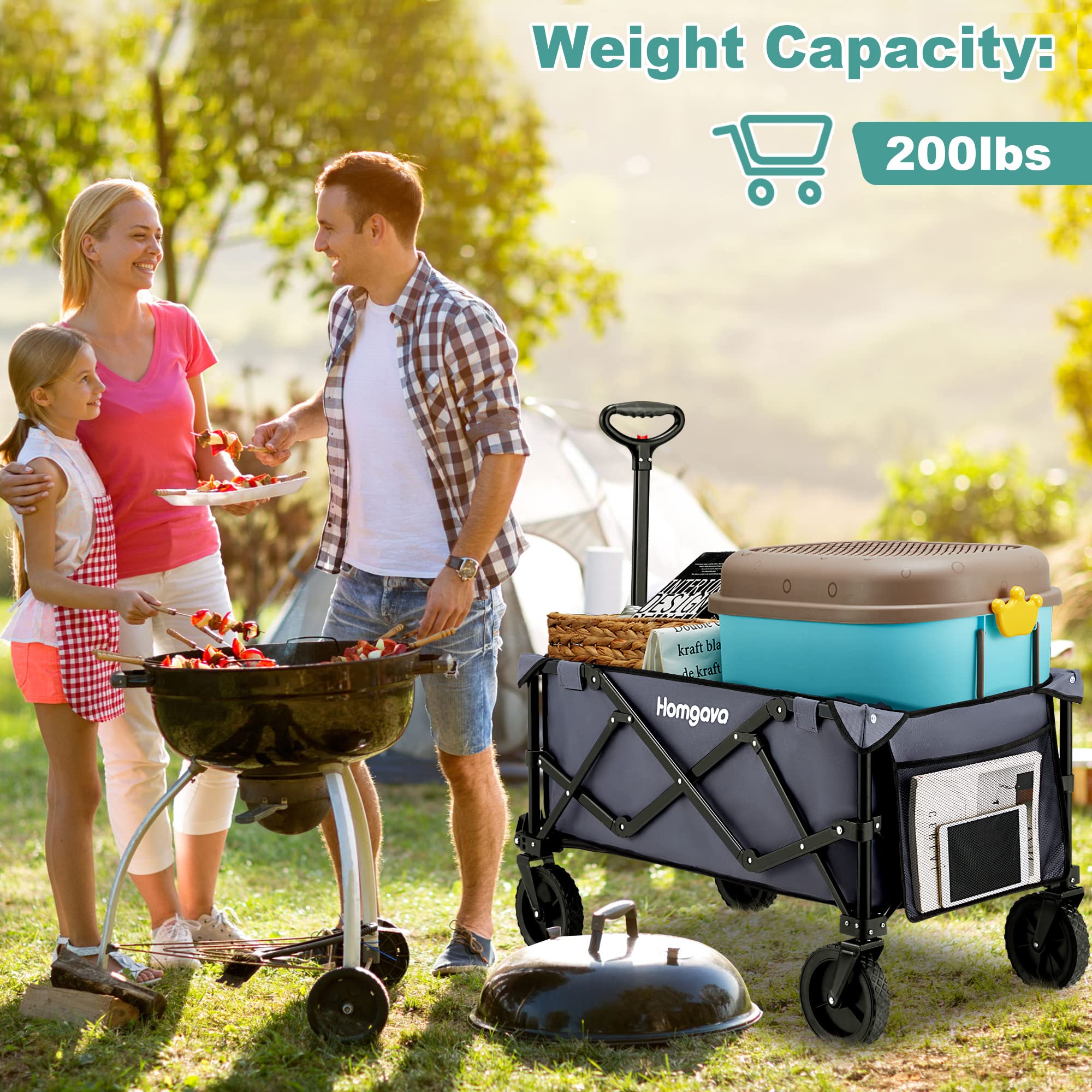 Homgava Collapsible Folding Wagon Cart,Outdoor Beach Wagon,Heavy Duty Garden Cart with All Terrain Wheels,Portable Large Capacit