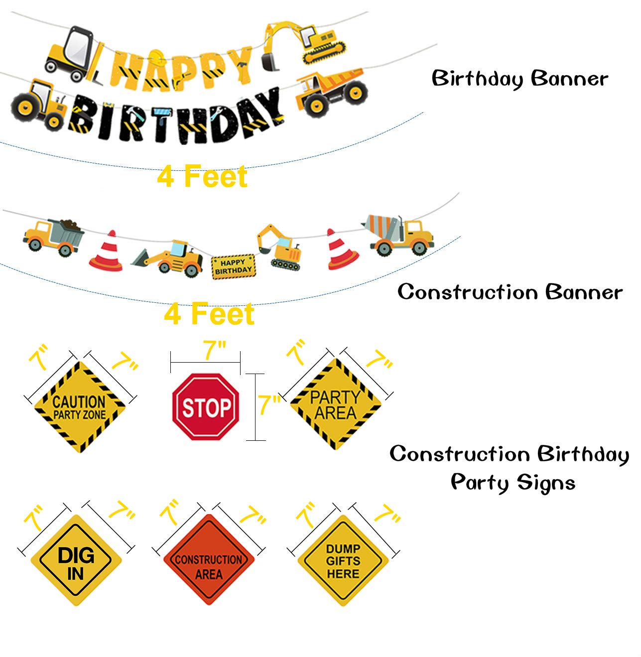 FIGEPO Construction Birthday Party Supplies Dump Truck Party Decorations Kits Set for Kids Birthday Party 51 pack