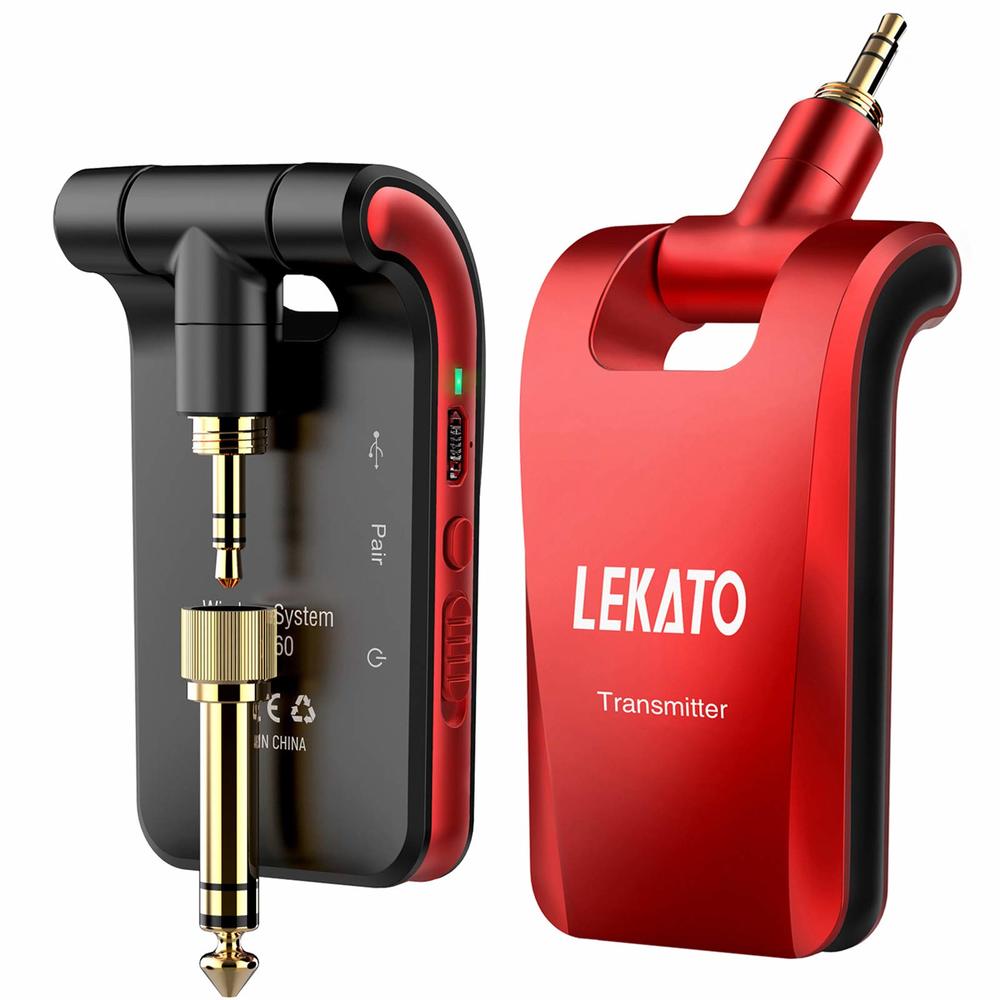 LEKATO 2.4GHz Wireless Guitar System 6 Channels Rechargeable Audio Wireless Transmitter Receiver for Guitar Bass Electric Instru