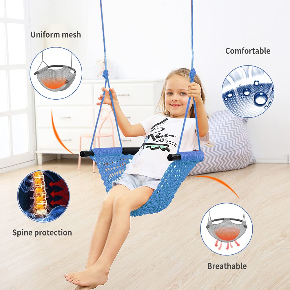 ROPECUBE Hand-Knitting Toddler Swing, Swing Seat for Kids with Adjustable Ropes, Little tikes Swing Set, for Outdoor Indoor, Pla
